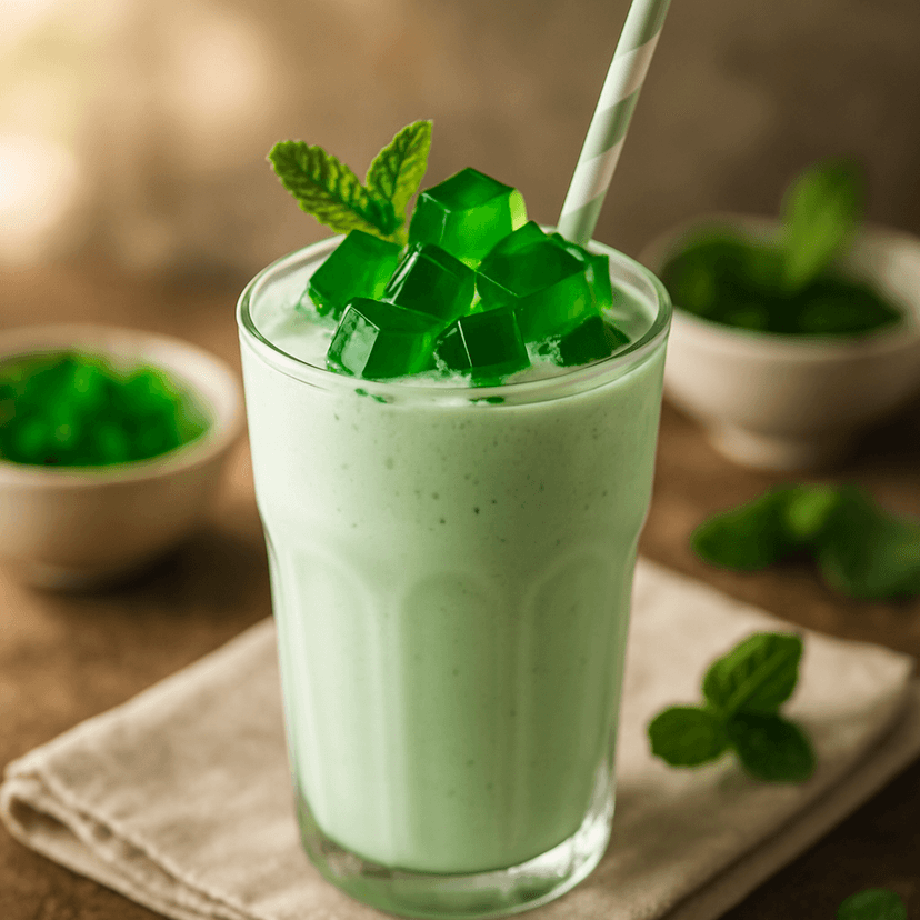 Frosty Mint Green Milkshake with Wobbly Jelly