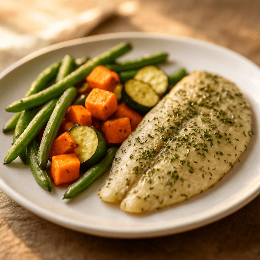 Herbed Roasted Tilapia with Garlic Veggie Medley for One