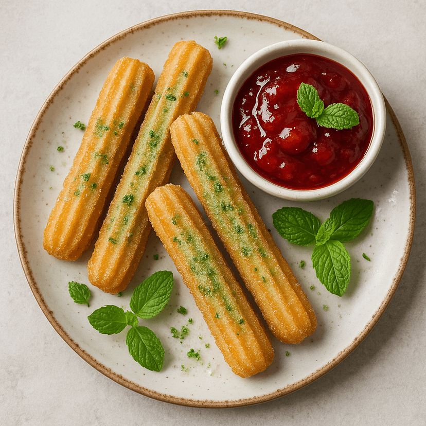 Mint-Infused Churros with Fresh Strawberry Jam