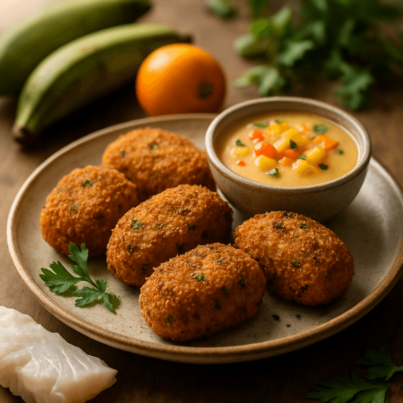 Paiche and Plantain Croquettes with Cocona Sauce
