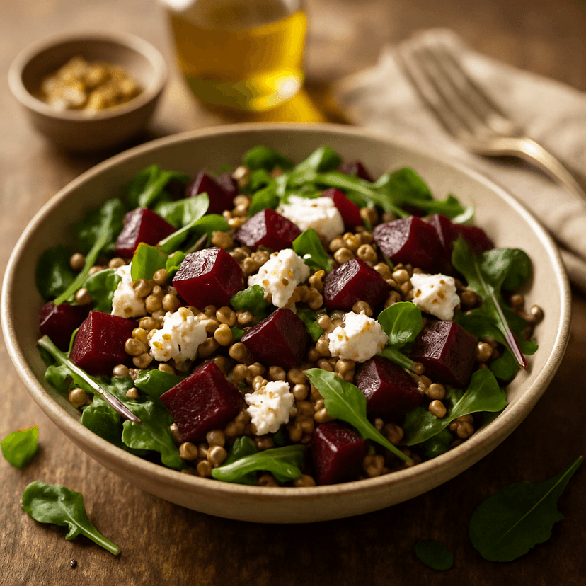 Earthy Lentil and Beetroot Salad with Goats' Cheese