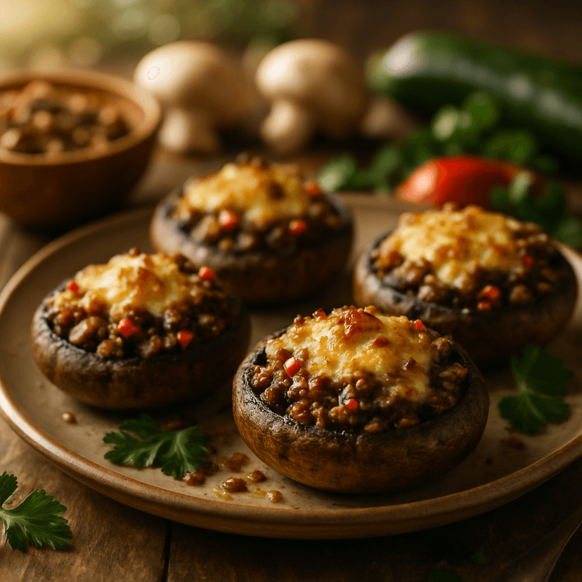 Smoky Bacon & Mushroom-Stuffed Field Mushrooms Gratinée