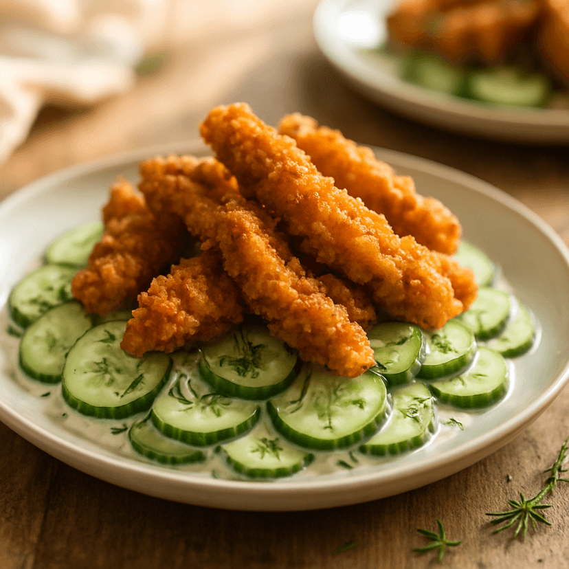Crispy Fried Chicken Ranch Cucumber Salad