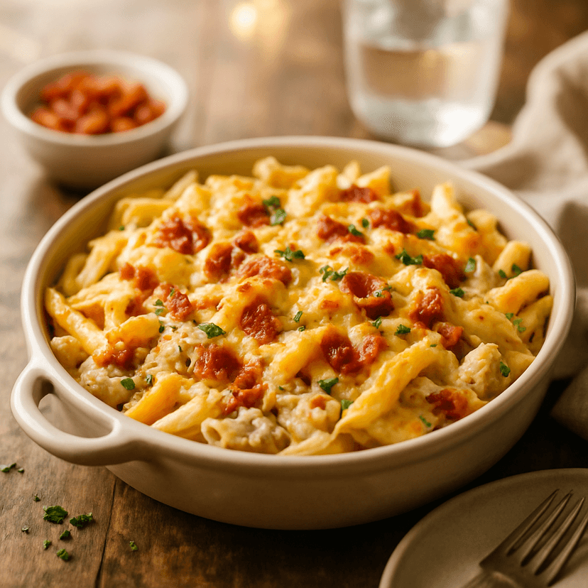 Creamy Baked Chicken Bacon Ranch Pasta