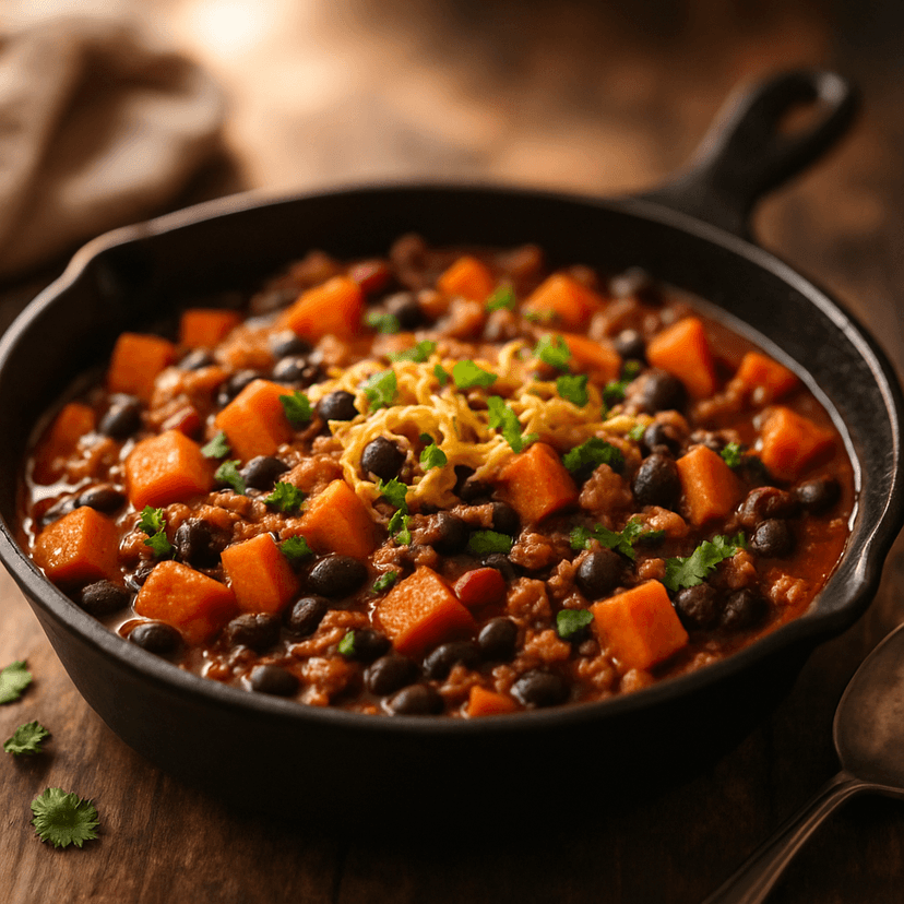 Hearty Turkey & Sweet Potato Chili Skillet
