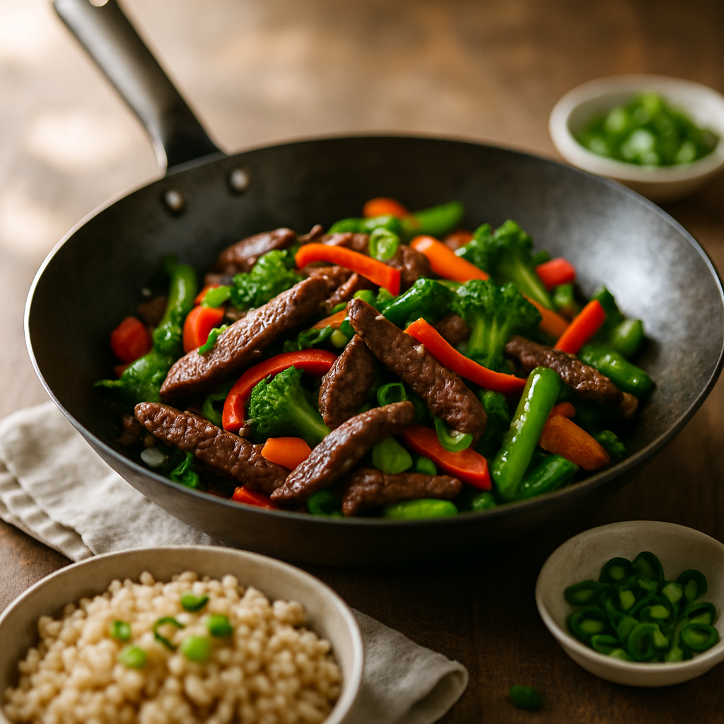 Long Handle Wok Steak Stir-Fry with Brown Rice