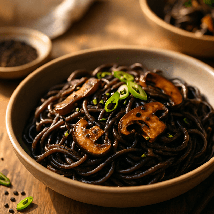 Black Sesame Shiitake Noodles
