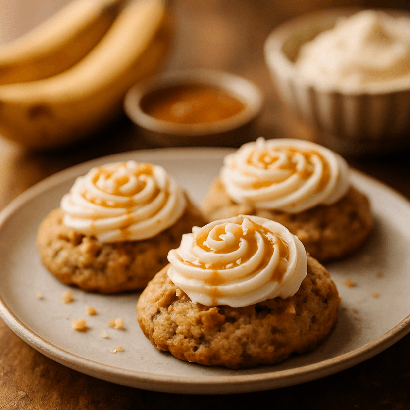 Banana Caramel Cookies with Salted Cream Cheese Frosting