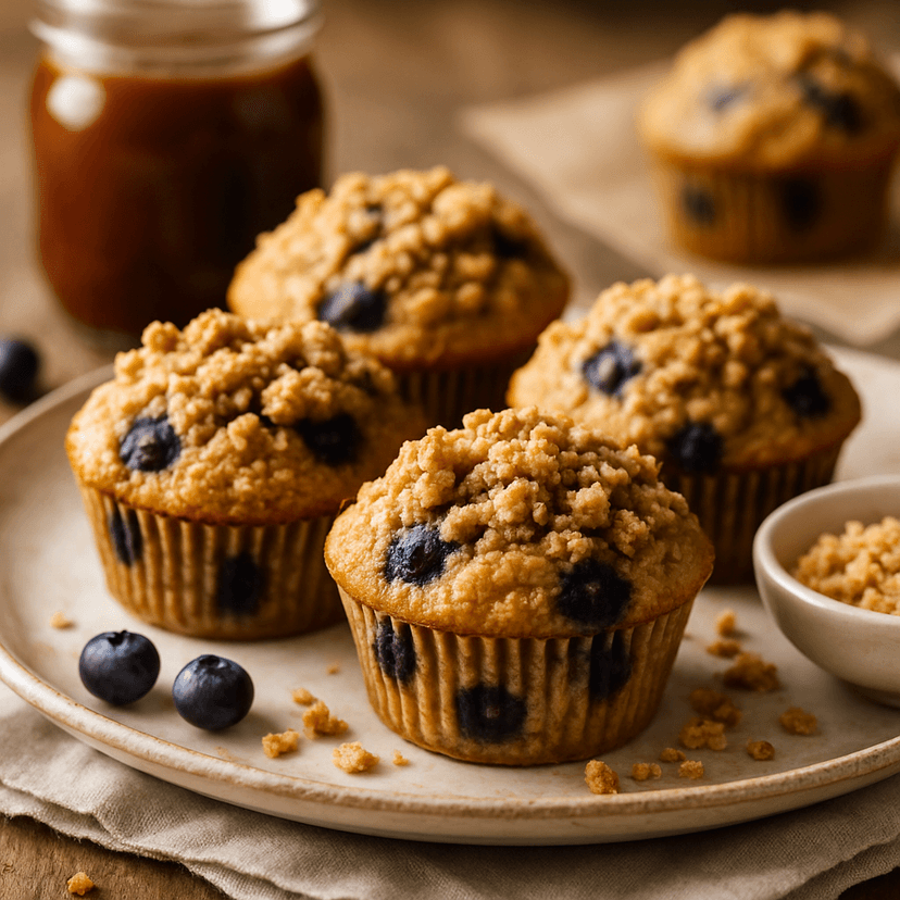 Blueberry Apple Butter Muffins with Honey Streusel