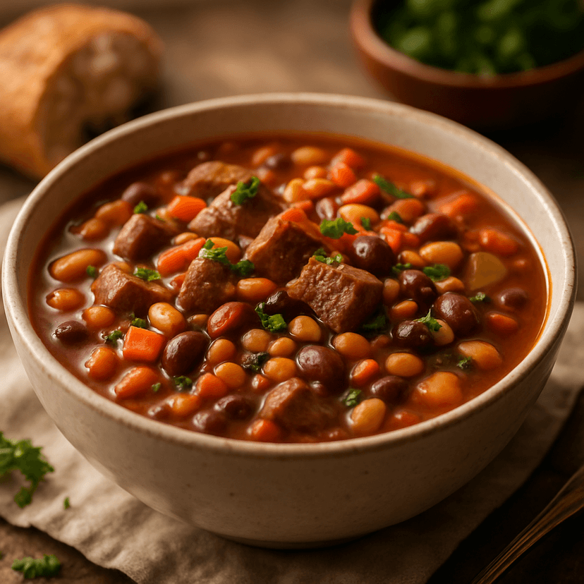 Slow Cooker Hearty Beef and Five Bean Stew