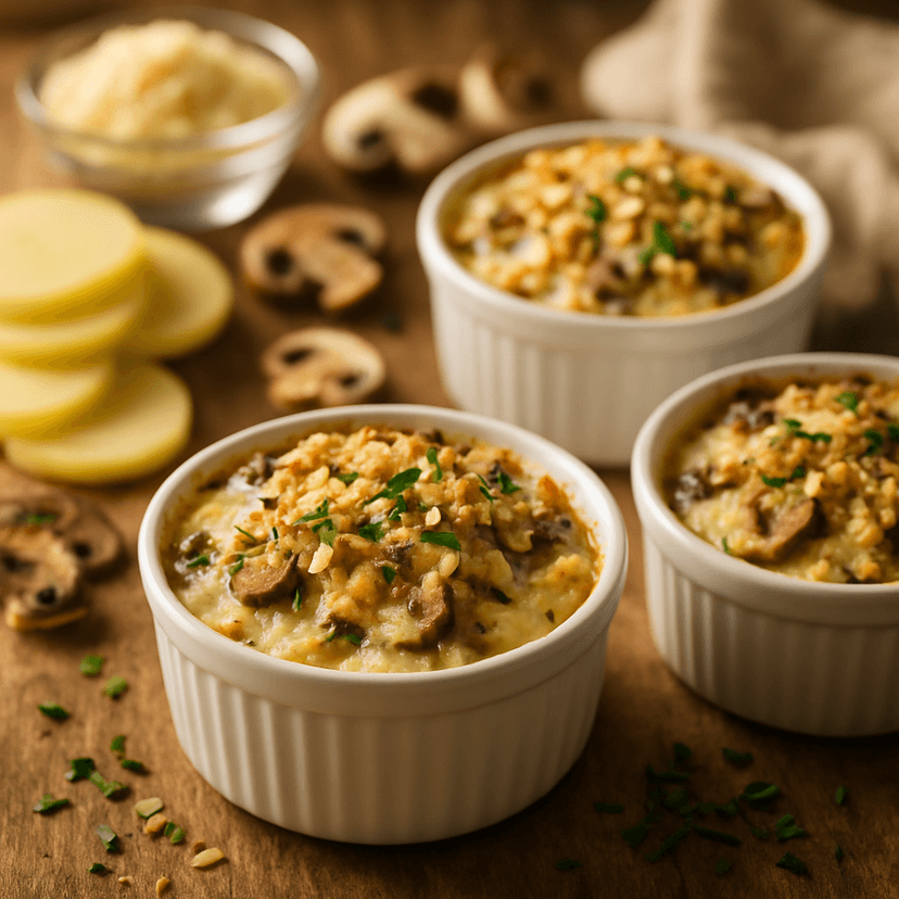 Individual Cheesy Potato Mushroom Gratins