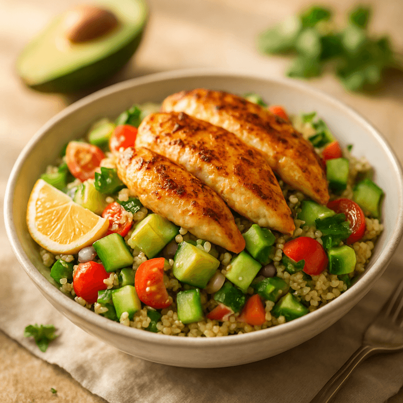 Protein-Packed Quinoa Salad with Grilled Chicken & Avocado