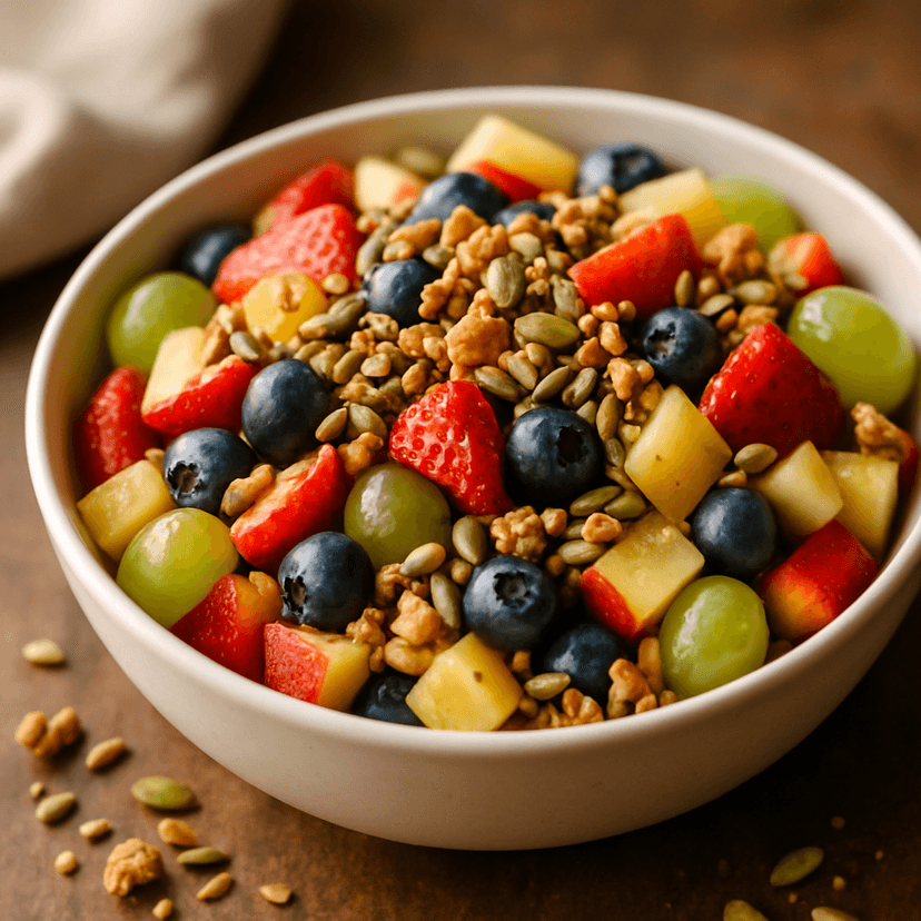 Vibrant Fresh Fruit Salad with Crunchy Nuts & Seeds