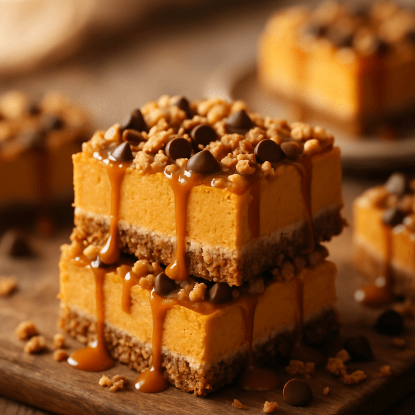 Pumpkin Streusel Cheesecake Bars with Oatmeal Ginger Base