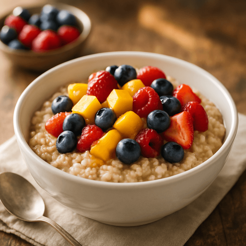 Warm Oatmeal with Fresh Berries and Mango