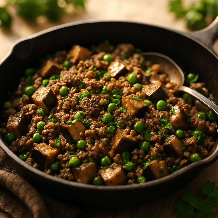Savory Ground Beef and Eggplant Skillet