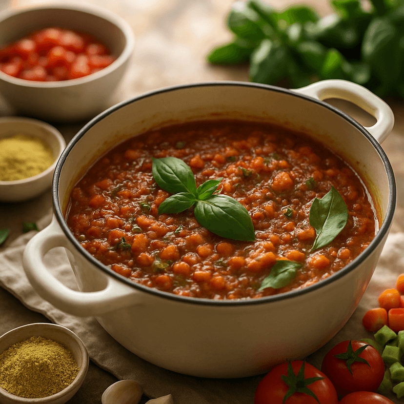Slow-Cooked Basil Tomato & Carrot Celery Sauce