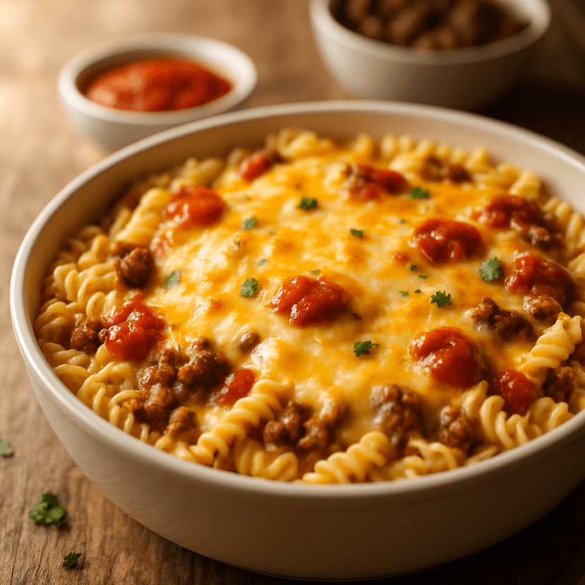 Cheesy Burger Alfredo Pasta Bake