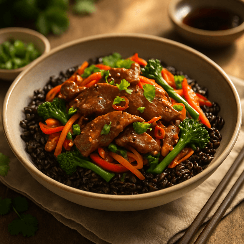 Savory Beef and Veggie Stir-Fry with Black Rice