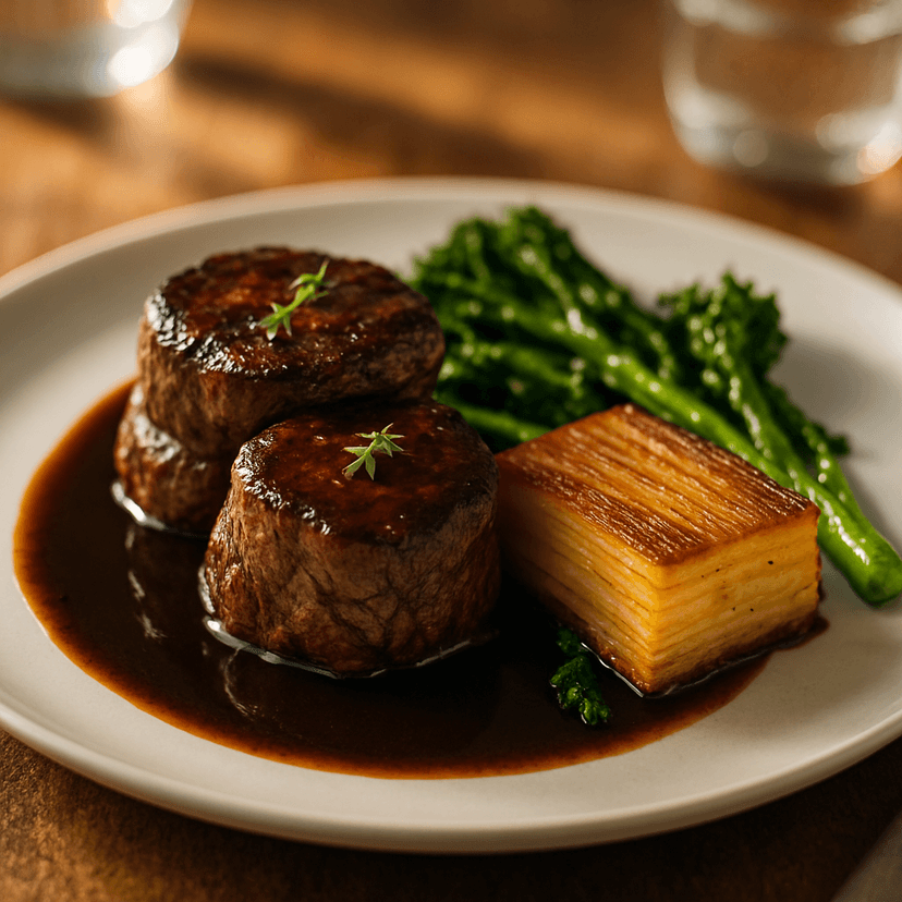 Beef Tenderloin Medallions with Black Garlic Jus