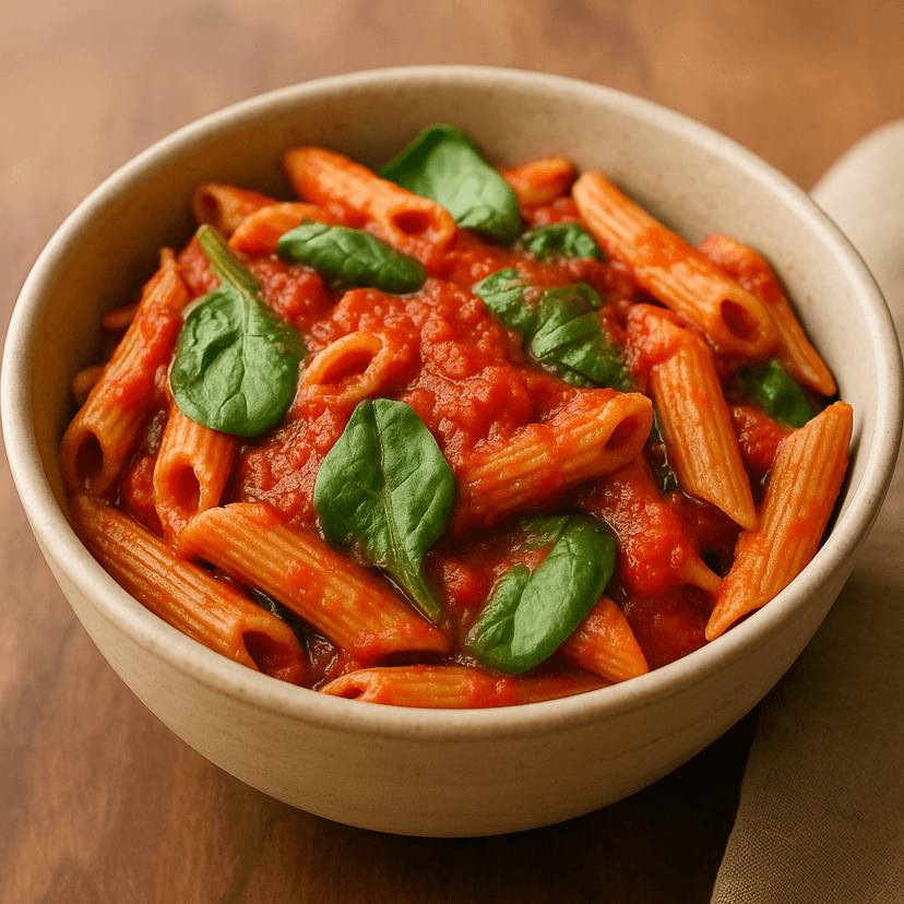 Hearty Whole-Grain Pasta with Fresh Tomato Spinach Sauce