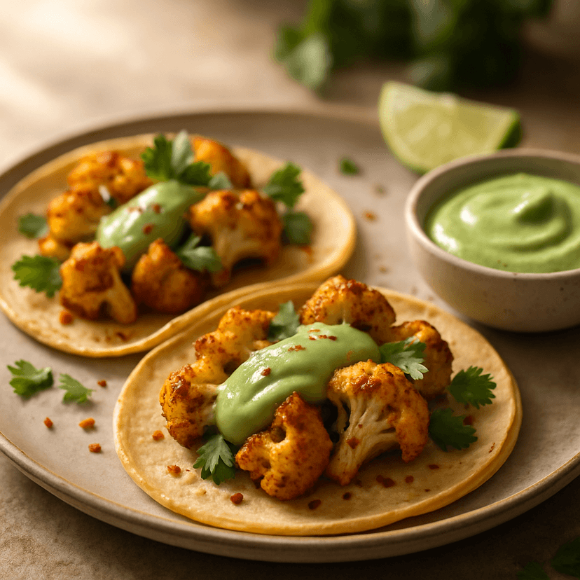 Spicy Roasted Cauliflower Tacos with Creamy Avocado Sauce