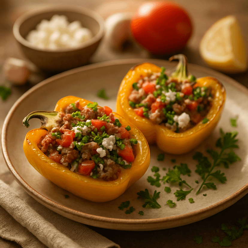 Mediterranean Kıyma Stuffed Peppers with Lor Cheese