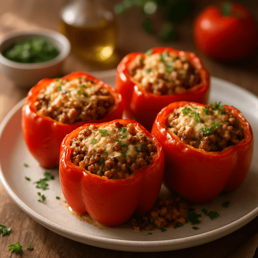 Hearty Stuffed Bell Peppers with Beef and Cauliflower Rice
