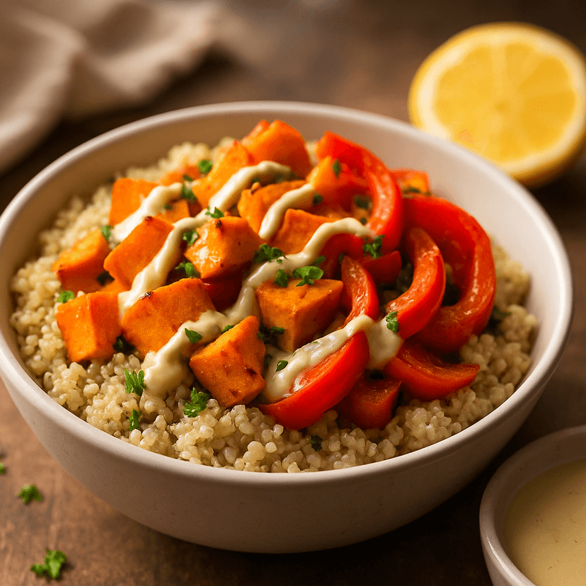 Roasted Sweet Potato & Red Pepper Quinoa Bowl