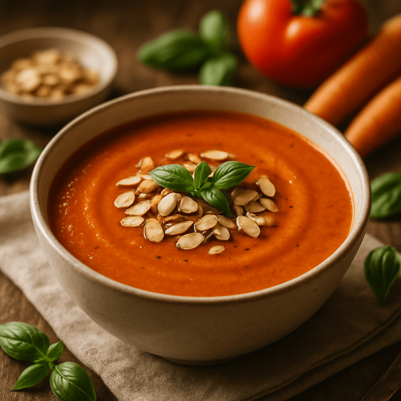 Creamy Tomato-Carrot Soup with Toasted Almonds