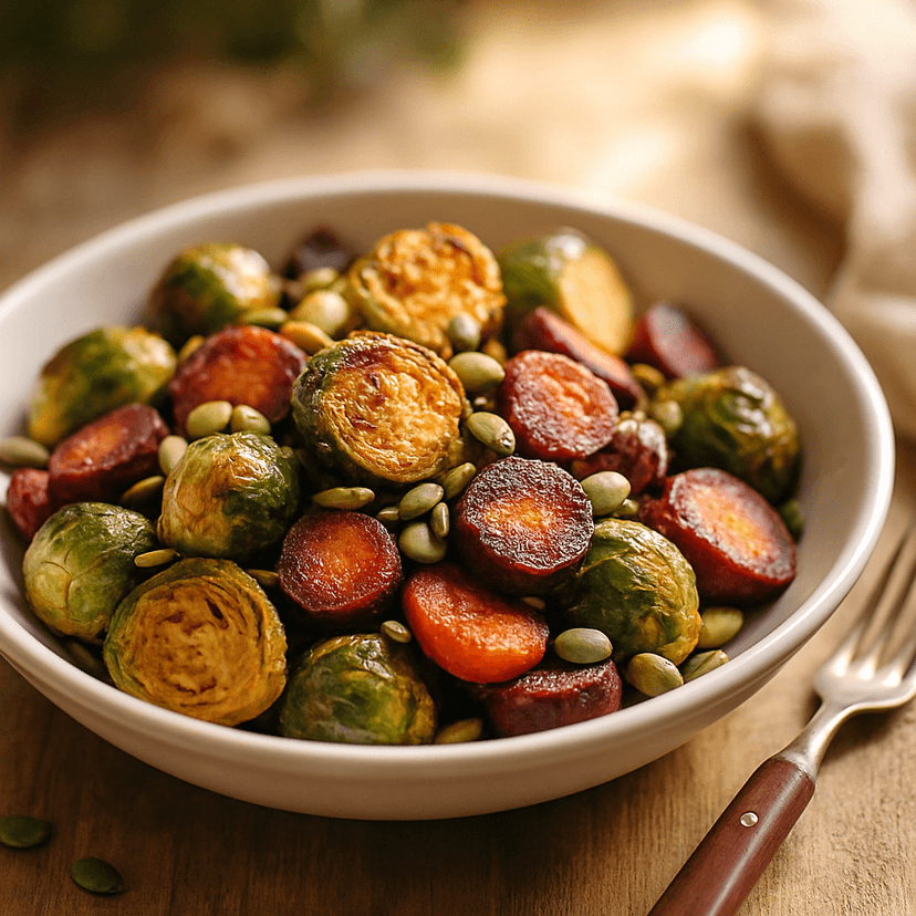 Magnesium-Rich Roasted Brussels Sprouts and Purple Carrots