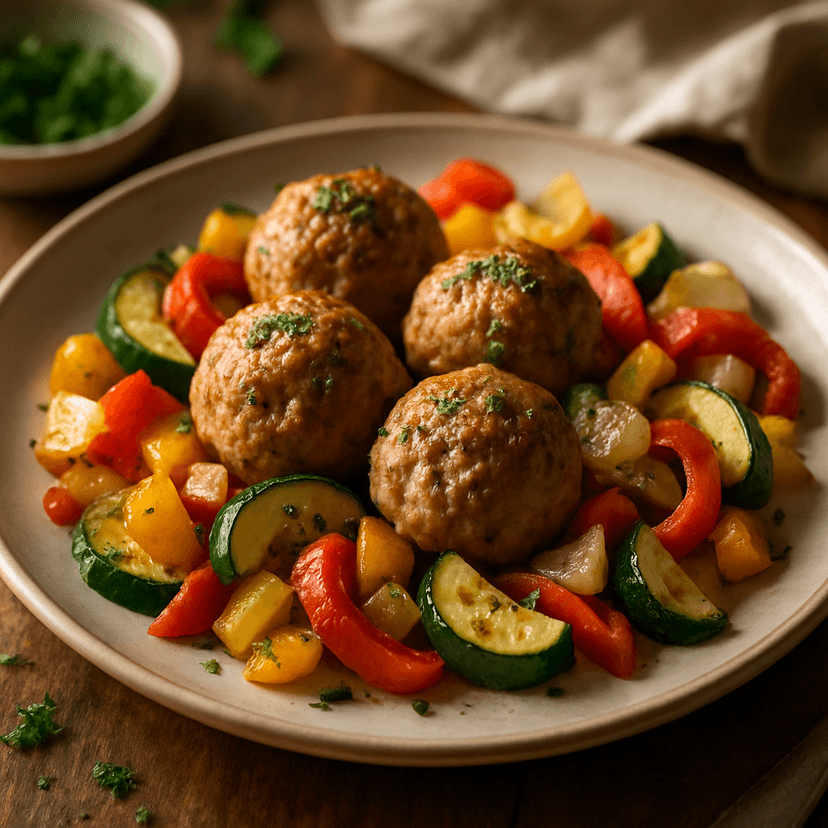 Mediterranean Turkey Meatballs with Roasted Veggies