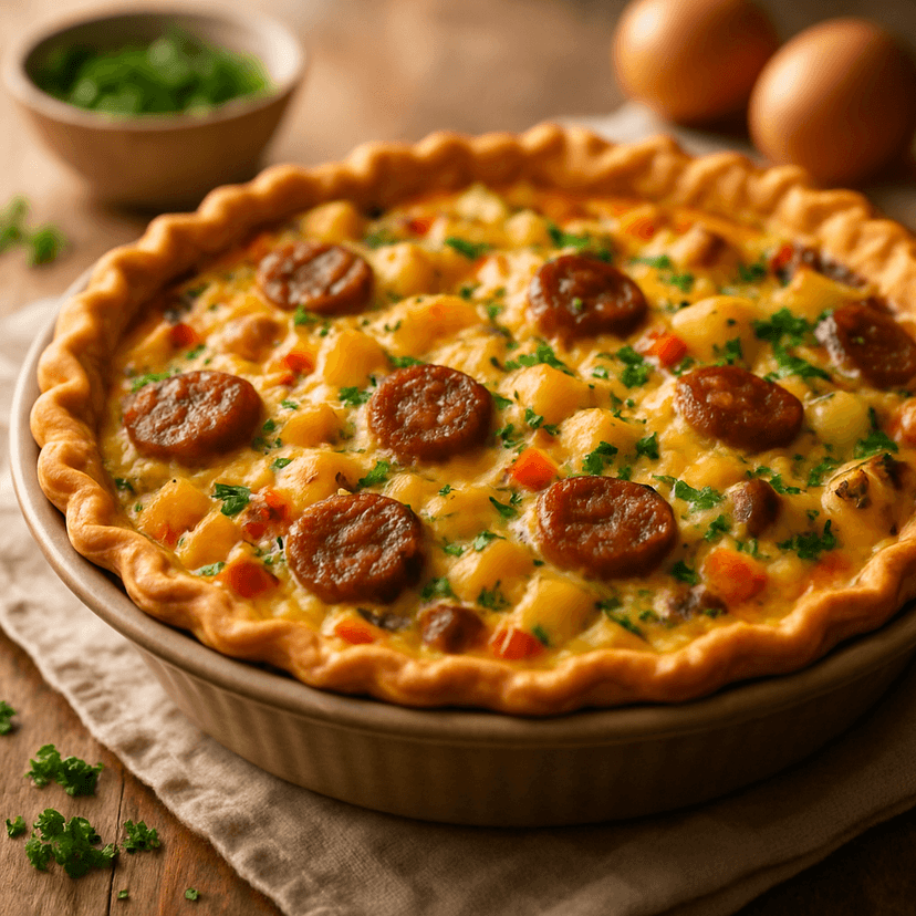 Cheesy Spicy Sausage and Potato Pie