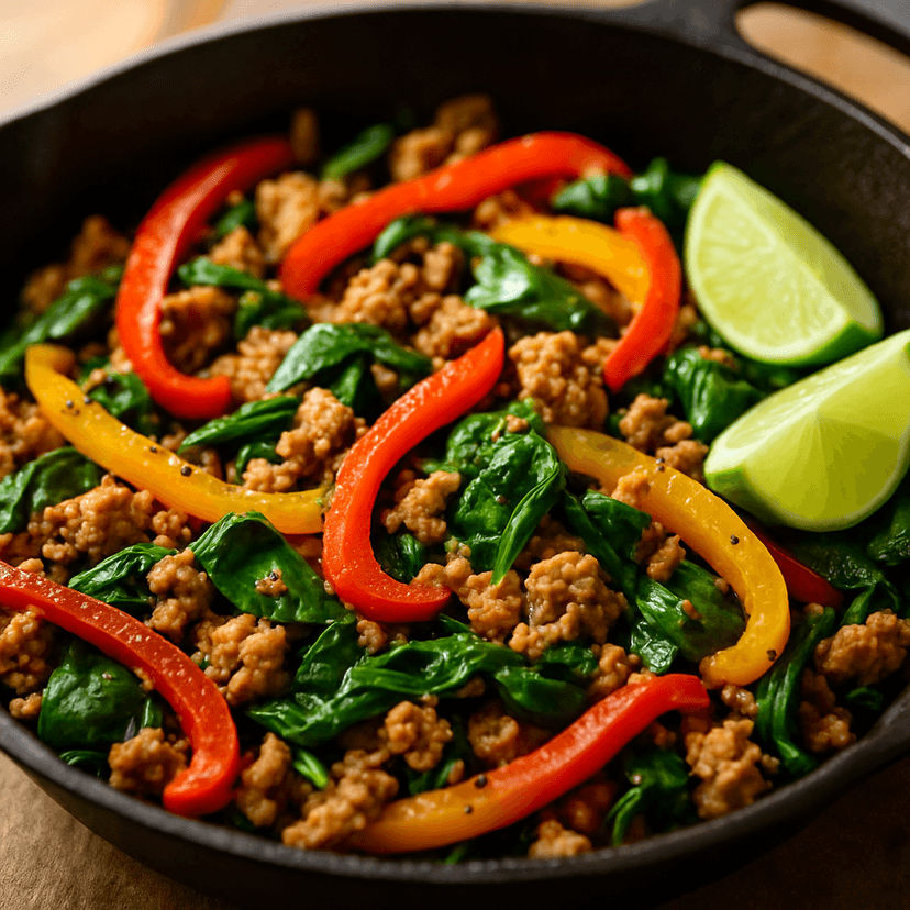 Quick Turkey Spinach Pepper Stir-fry