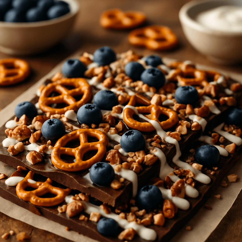 Nutty Blueberry Chocolate Pretzel Bark
