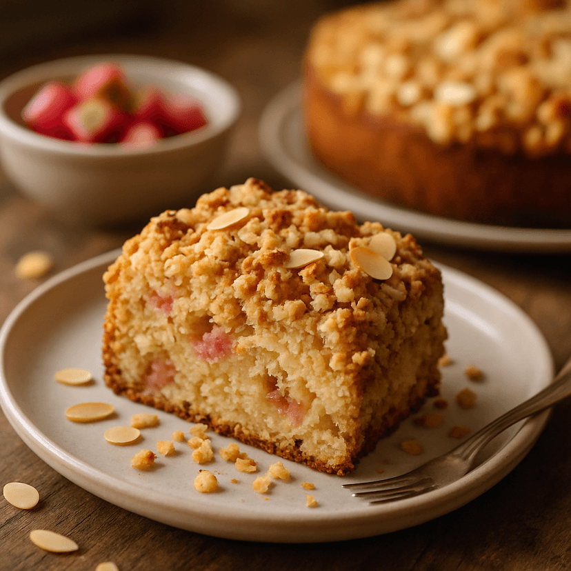 Rhubarb Almond Crumble Cake