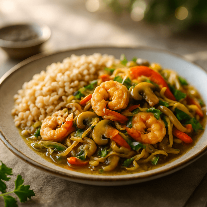 Healthy Shrimp Chop Suey with Brown Rice