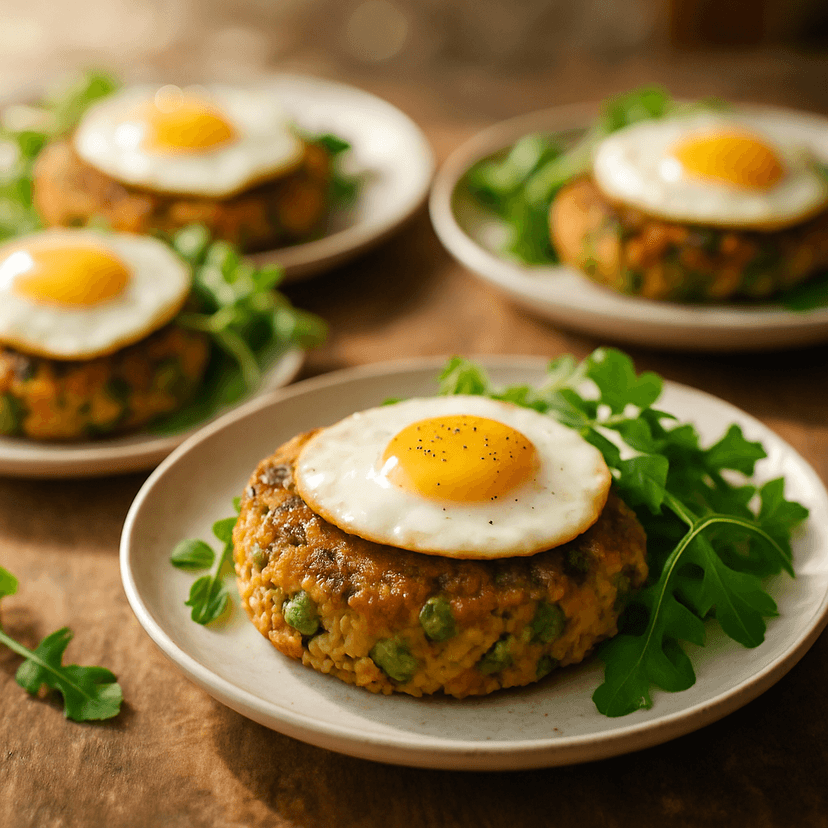 Hearty Veggie Patties with Fried Egg and Greens