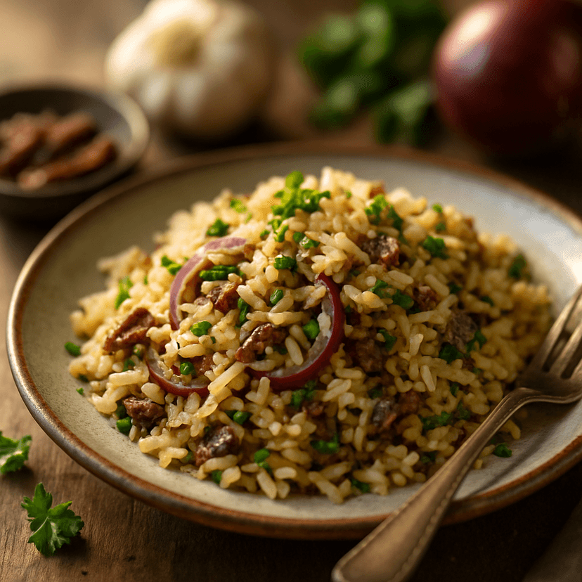 Savory Anchovy Garlic Rice Pilaf