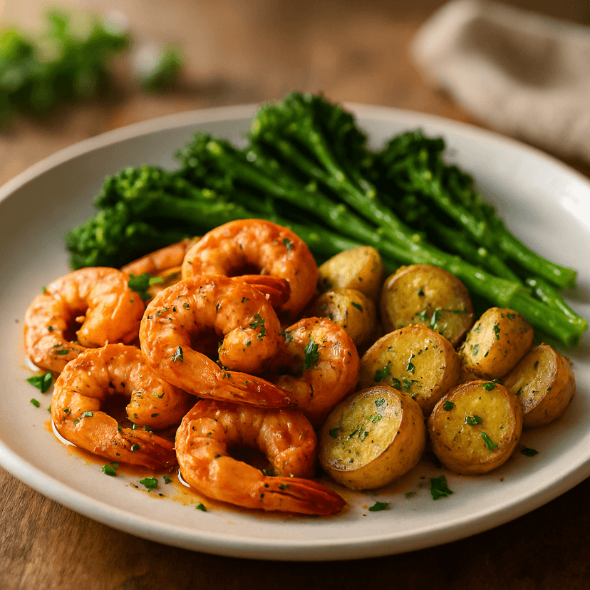 Spanish Shrimp with Broccolini and Roasted Potatoes