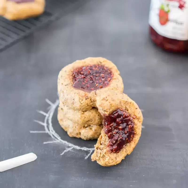 Vegan Peanut Butter & Jelly Thumbprint Cookies