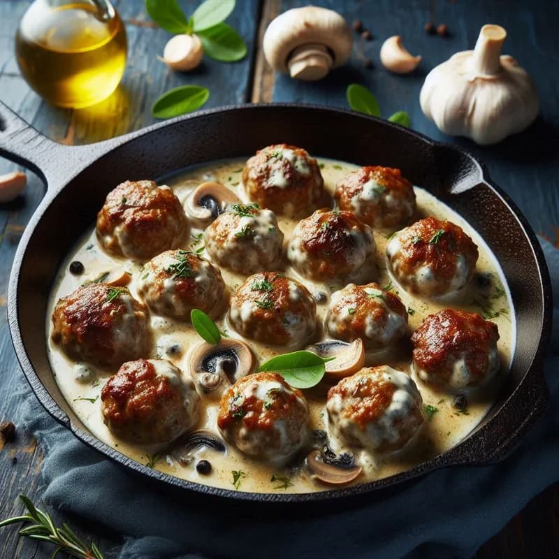 Greek Meatballs in Creamy Garlic-Mushroom Sauce