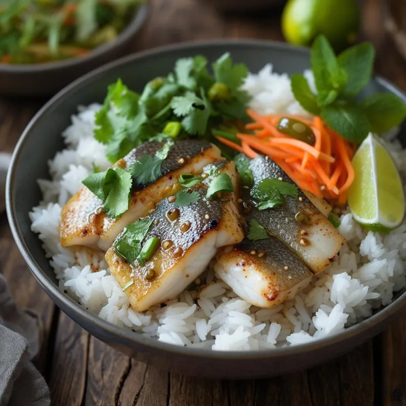 Vietnamese Lemongrass Fish Rice Bowl