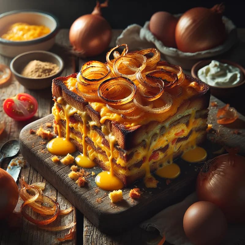 Savory Cheddar Strata with Grilled Onions