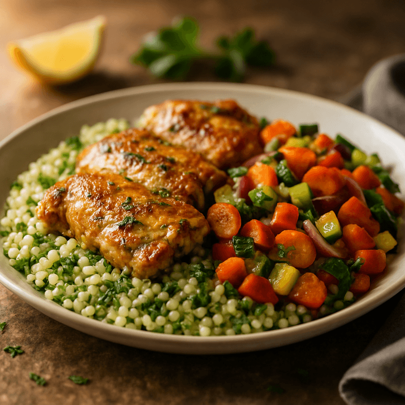 Herbed Pearl Couscous with Zesty Chicken and Veggies