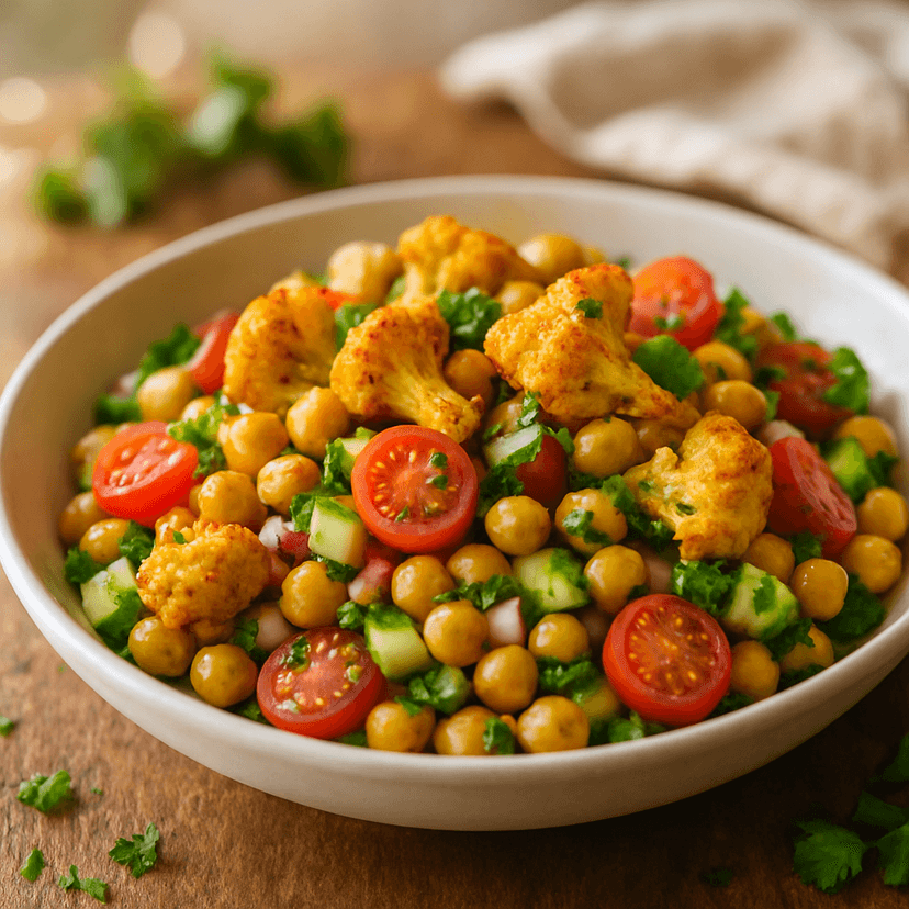 Air Fryer Turmeric Cauliflower & Chickpea Salad