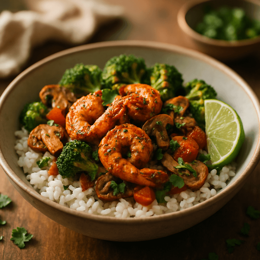 Spicy Prawn and Veggie Rice Bowl