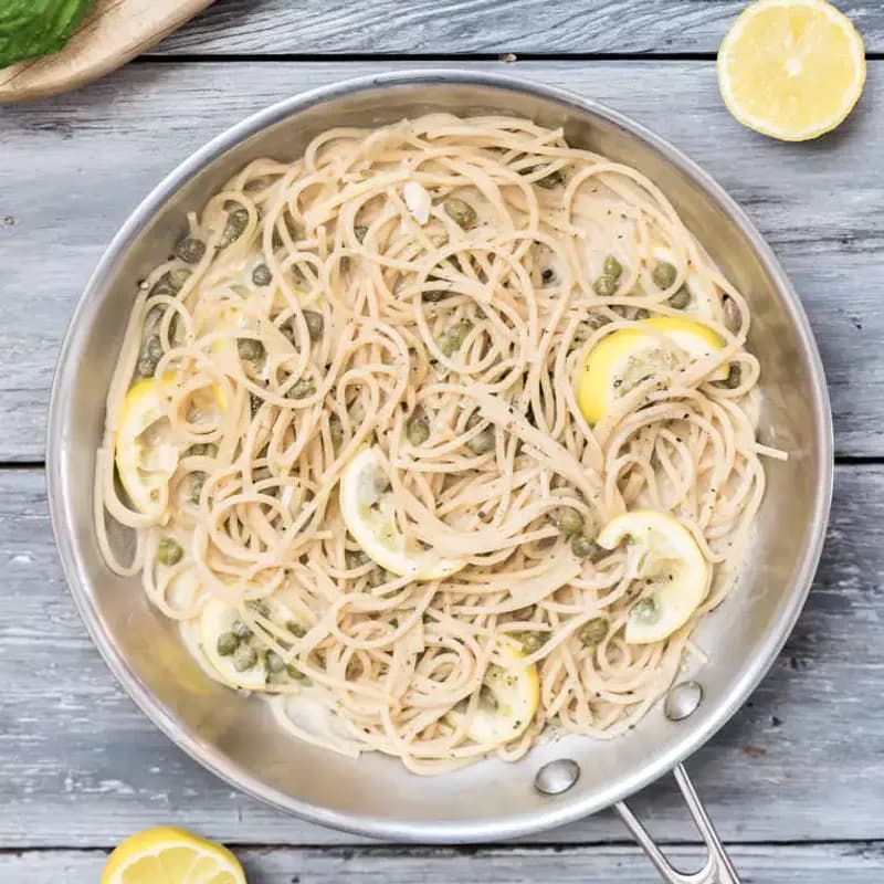 Vegan Spaghetti Piccata with Cashew Cream Sauce